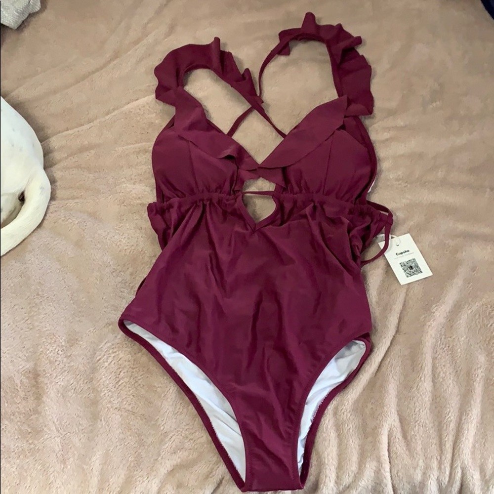 Burgundy One Piece Bathing Suit